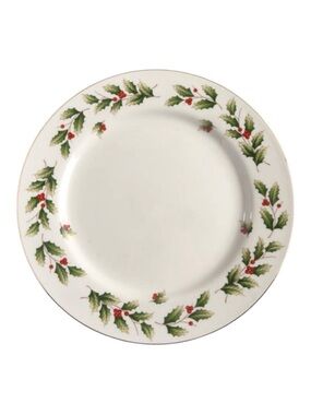 Vintage WORLD BAZAARS Holiday 2 Dinner Plates Holly Berry Ivory White 90s